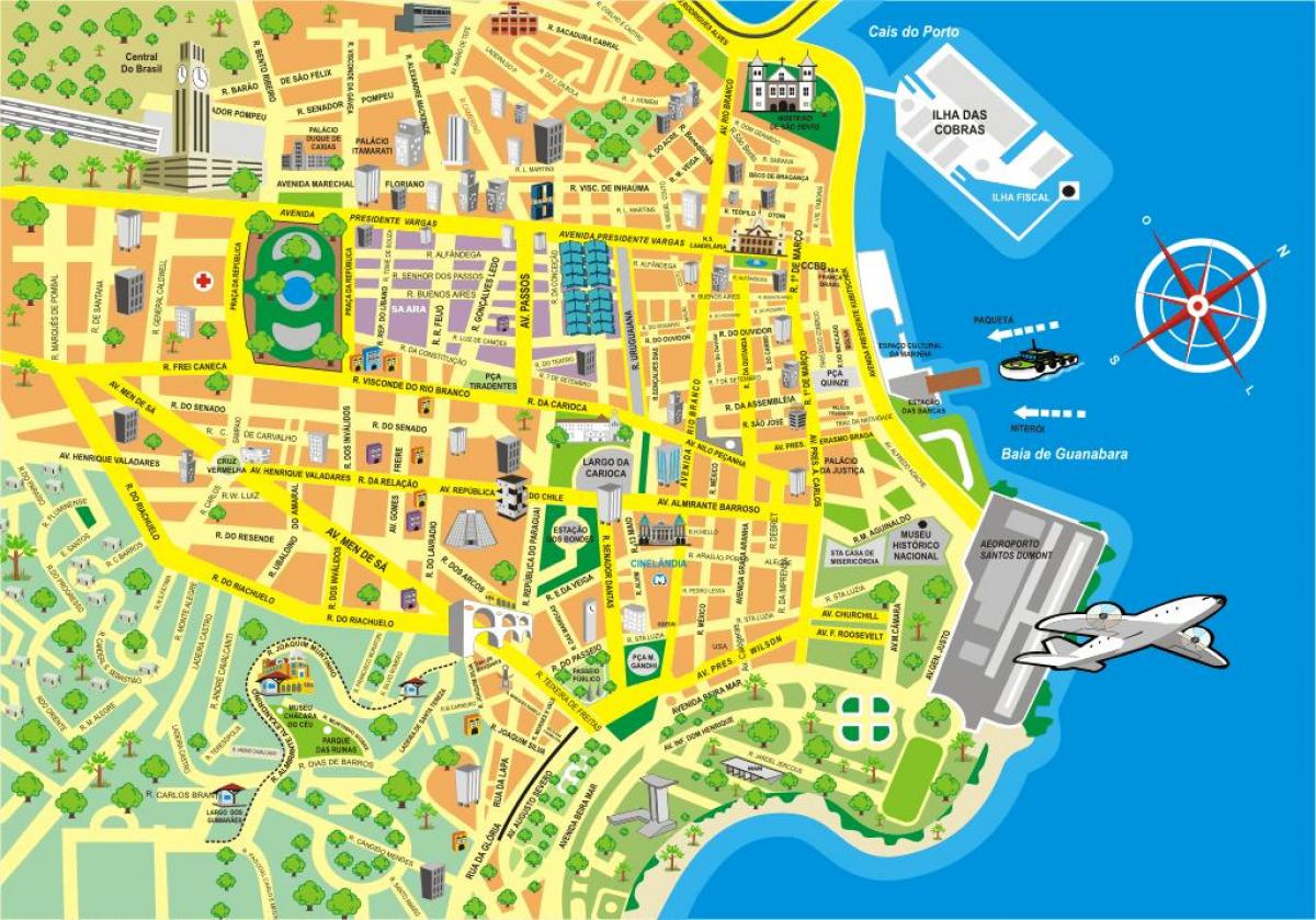 Kart over attraksjoner i Rio de Janeiro