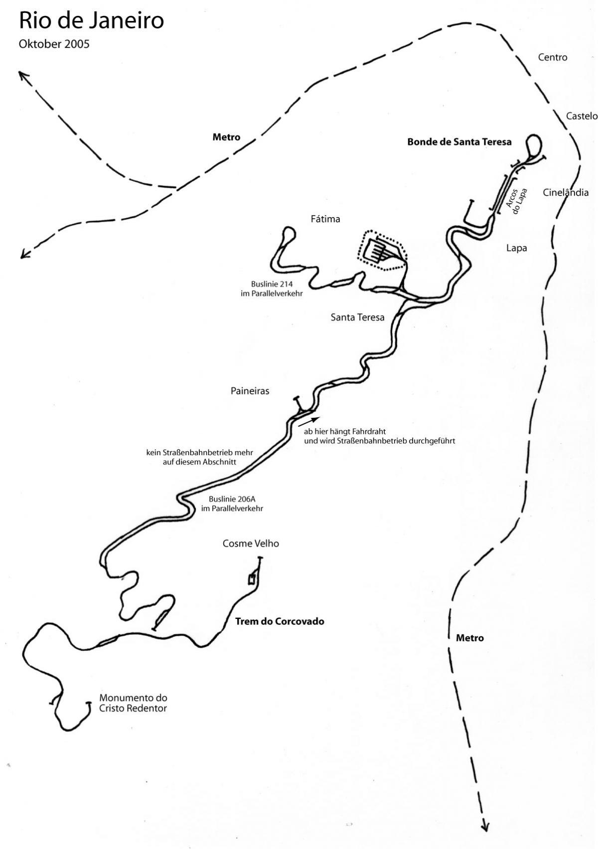 Kart av Santa Teresa tram - Linje 1