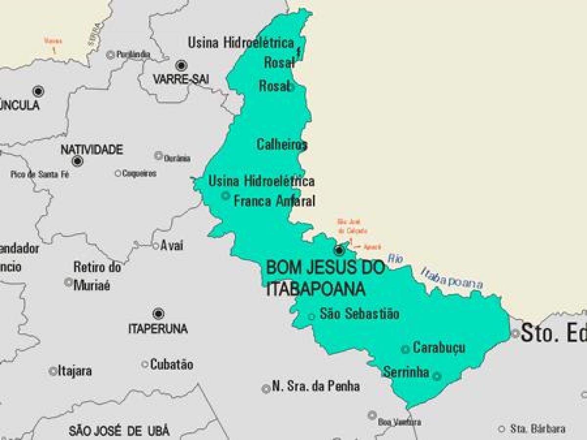 Kart av Bom Jesus do Itabapoana kommune