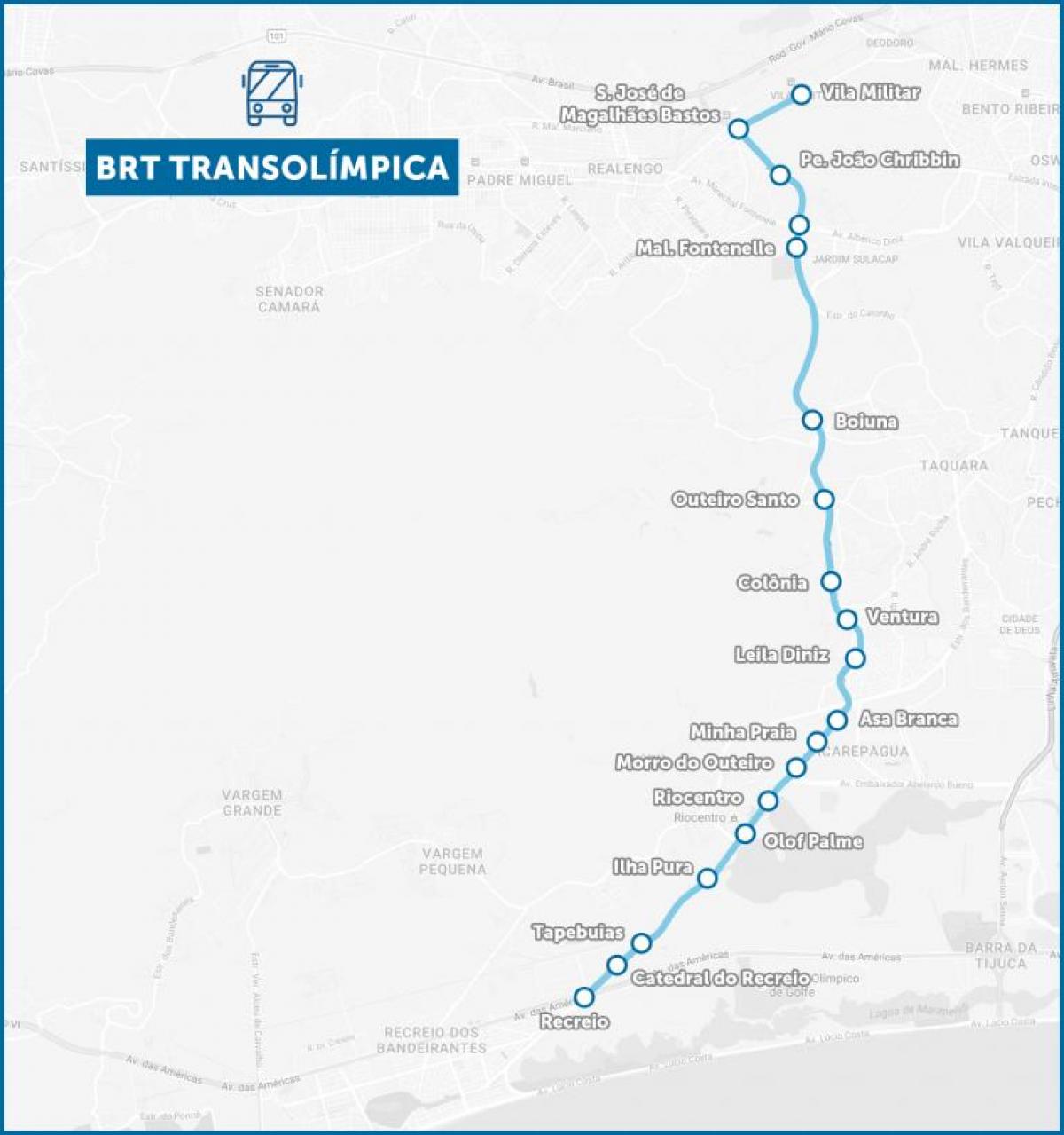 Kart over BRT TransOlimpica