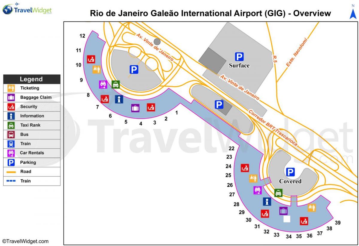 Kart over Galeão lufthavn terminal