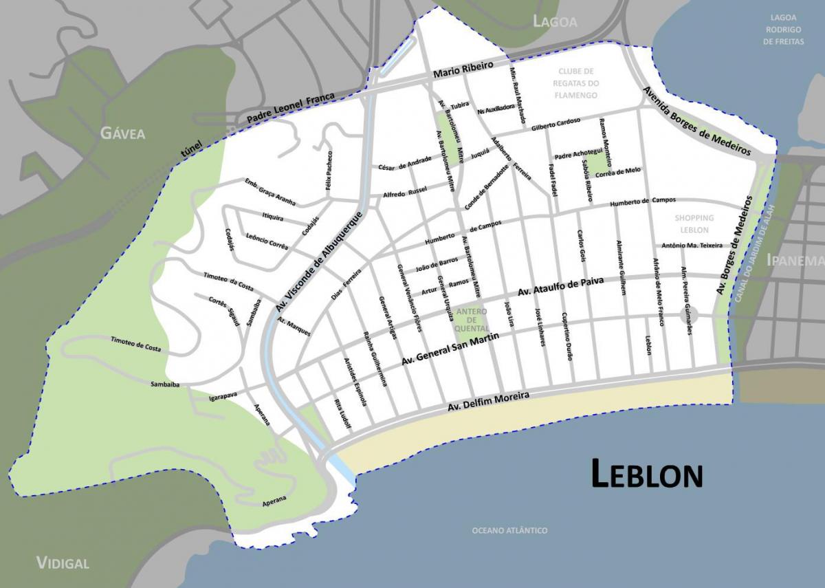 Kart over Leblon-stranden