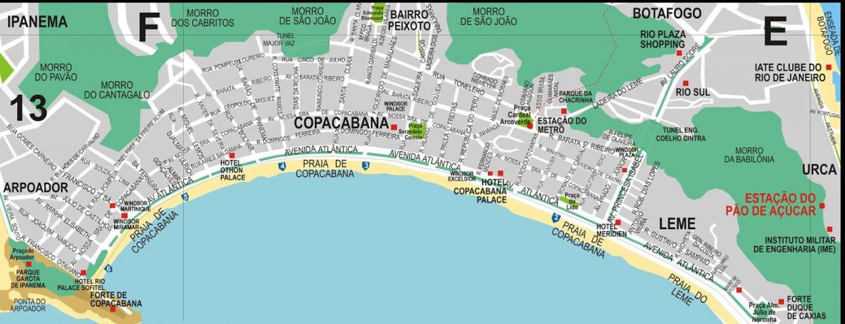 Kart over stranden Leme