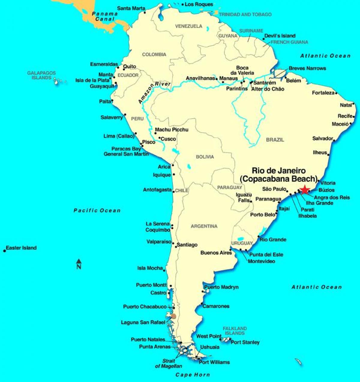 Kart over Rio de Janeiro i Sør-Amerika
