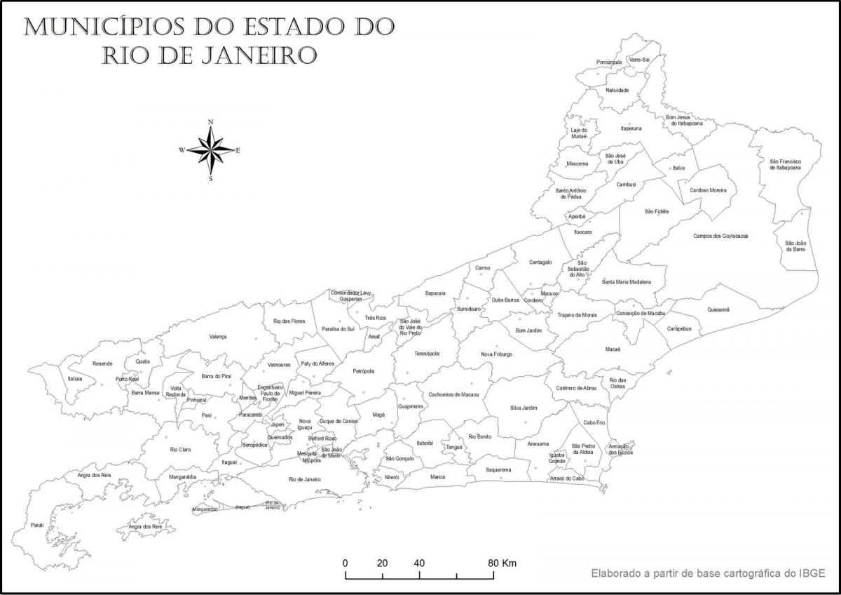 Kart over Rio de Janeiro, svart og hvit