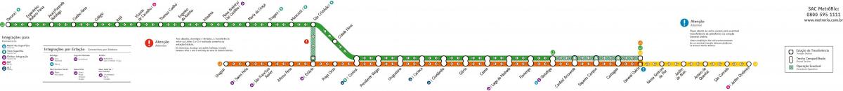 Kart over Rio de Janeiro metro - Linjene 1-2-3